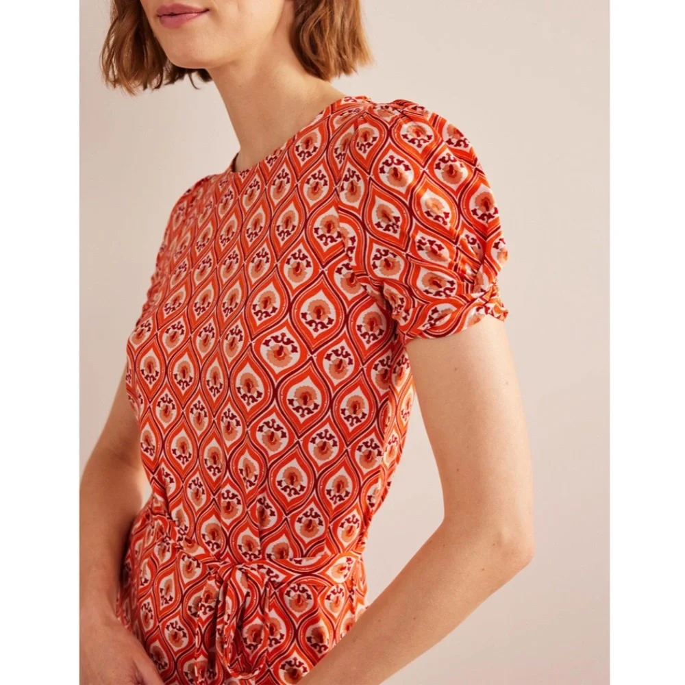 *SOLD* Boden Knot Detail Jersey Mini Dress Geo Cascade Size 2 - Picture 4 of 12